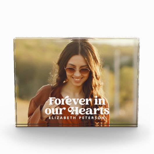 永遠に私たちのハートシンプルにカスタム写真記念 フォトブロック (正面)