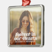 永遠に私たちのハートシンプルにカスタム写真記念 メタルオーナメント (左)