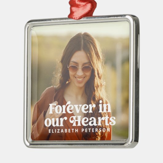 永遠に私たちのハートシンプルにカスタム写真記念 メタルオーナメント (左)