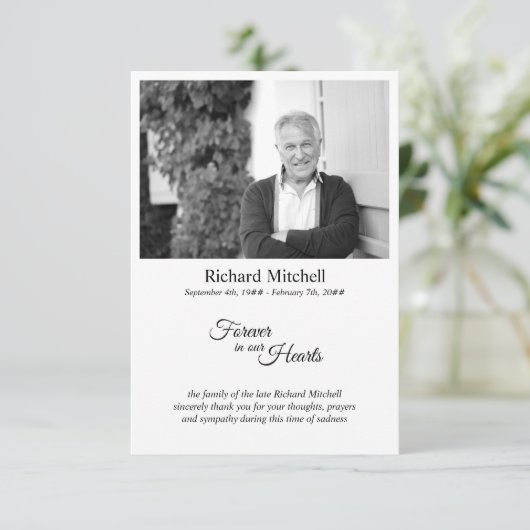 永遠に私たちのハートシンプルに白黒の写真 サンキューカード (スタンド正面)