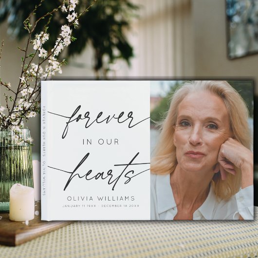 永遠に私たちのハートシンプルのスクリプト写真の葬儀 ゲストブック