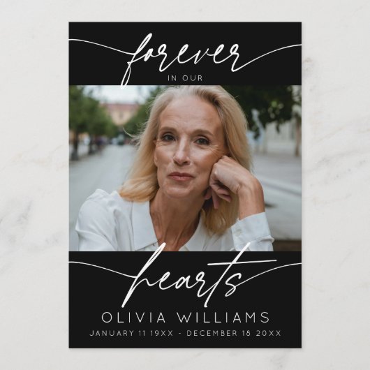 永遠に私たちのハートシンプルのスクリプト写真の葬儀 プログラム (正面)