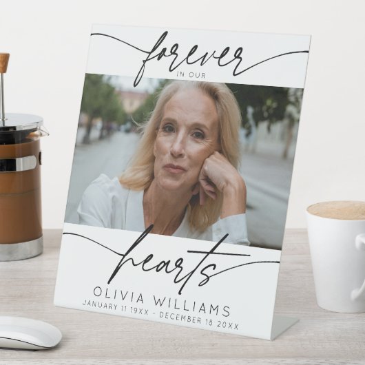 永遠に私たちのハートシンプルのスクリプト写真の葬儀 台座サイン (インサイチュ)