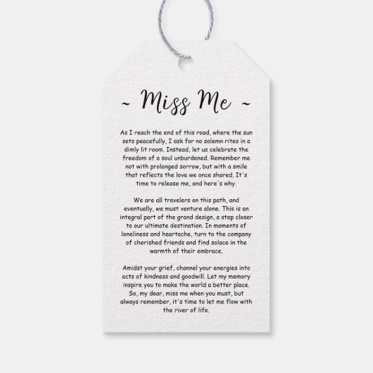 永遠に私たちのハートスクリプト葬儀フォト祈りの言葉 ギフトタグ (裏面)