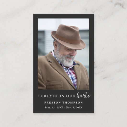 永遠に私たちのハートスクリプト葬儀祈りの言葉写真 名刺 (正面)