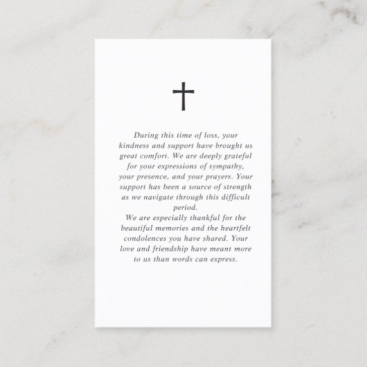 永遠に私たちのハートスクリプト葬儀祈りの言葉写真 名刺 (裏面)