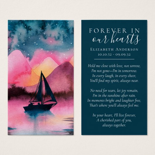 永遠に私たちのハートセーリングボート葬儀祈りの言葉カード (正面&裏面)