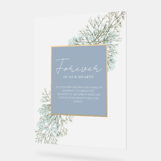 永遠に私たちのハートダスティブルー結婚の記念碑 アクリルサイン (傾斜)