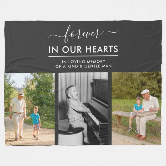 永遠に私たちのハートダークグレーの記憶の写真 フリースブランケット (正面(横))