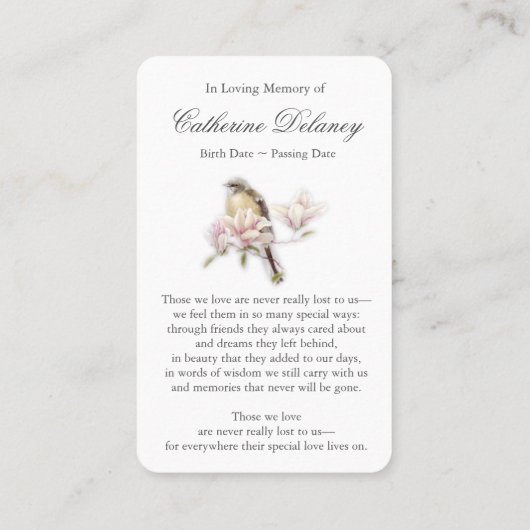 永遠に私たちのハートチューリップ祈りの言葉同情カード 名刺 (裏面)