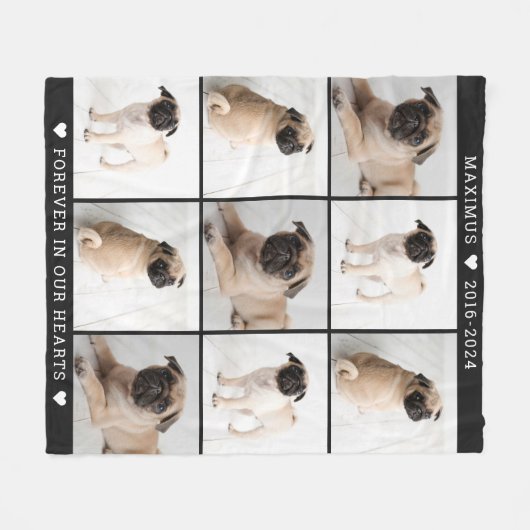 永遠に私たちのハートドッグフォトコラージュ記念碑 フリースブランケット (正面(横))