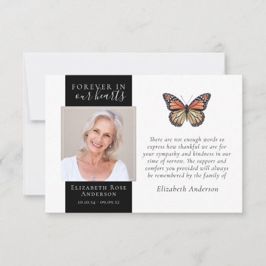 永遠に私たちのハートバタフライフォト悔やみや弔慰 サンキューカード (正面)