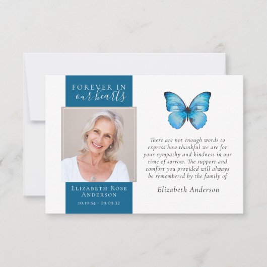 永遠に私たちのハートバタフライフォト悔やみや弔慰 サンキューカード (正面)