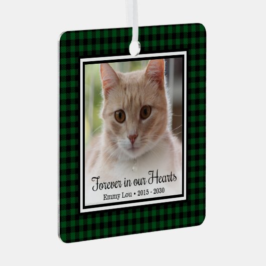 永遠に私たちのハートバッファローチェック猫メモリアル メタルオーナメント (正面右)
