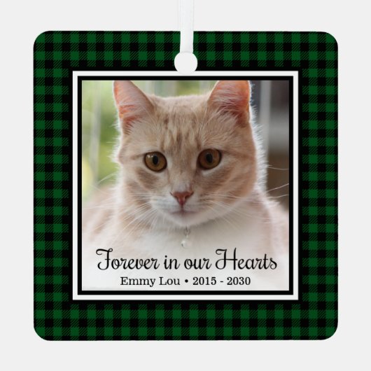 永遠に私たちのハートバッファローチェック猫メモリアル メタルオーナメント (裏面)