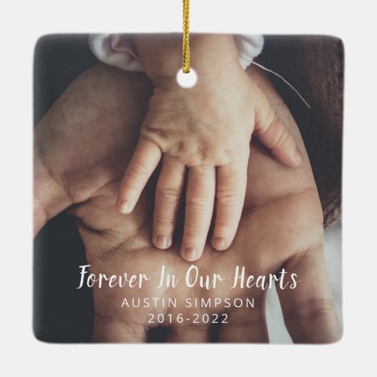 永遠に私たちのハートパーソナライズされた写真記念 セラミックオーナメント (裏面)