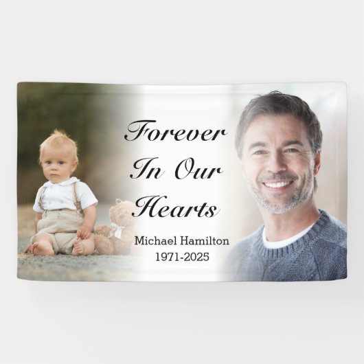 永遠に私たちのハートパーソナライズされた記念写真 横断幕 (横)