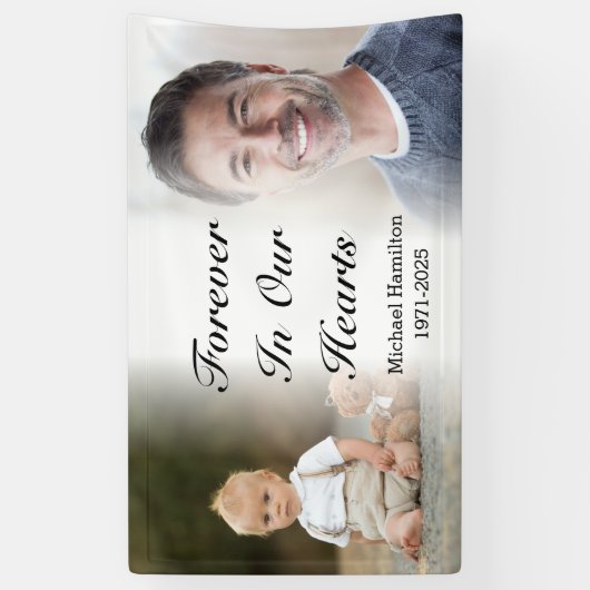 永遠に私たちのハートパーソナライズされた記念写真 横断幕 (縦)