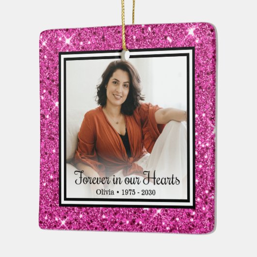 永遠に私たちのハートピンクグリッターメモリアル セラミックオーナメント (左)