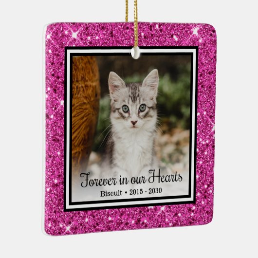 永遠に私たちのハートピンクグリッター猫記念 セラミックオーナメント (右)