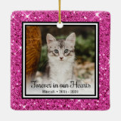 永遠に私たちのハートピンクグリッター猫記念 セラミックオーナメント (裏面)