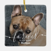 永遠に私たちのハートブラックドッグ写真ペット記念碑 セラミックオーナメント (正面)