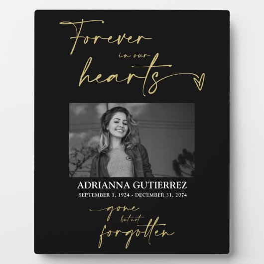 永遠に私たちのハートブラック金ゴールド写真記念 フォトプラーク (正面)
