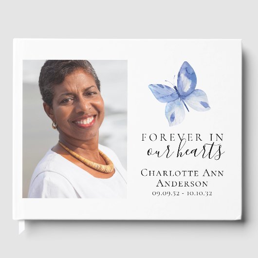 永遠に私たちのハートブルーバタフライ葬儀 ゲストブック (正面)