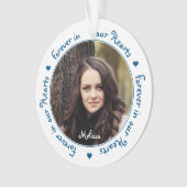 永遠に私たちのハートブルーファミリーフォトメモリアル オーナメント (正面)