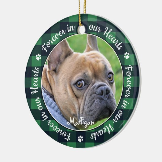 永遠に私たちのハートプレイドペットドッグメモリアル セラミックオーナメント (左)