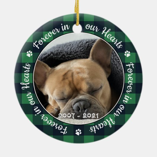 永遠に私たちのハートプレイドペットドッグメモリアル セラミックオーナメント (裏面)