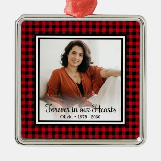 永遠に私たちのハートメモリアルレッドバッファローチェック メタルオーナメント (正面)