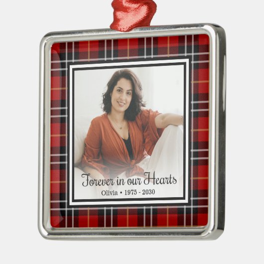 永遠に私たちのハートメモリアルレッドプレイド メタルオーナメント (左)