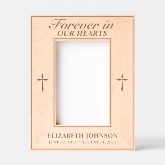 永遠に私たちのハートメモリアル写真クロス レーザー彫刻フレーム (正面)