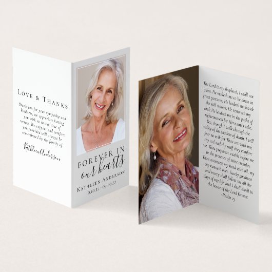 永遠に私たちのハートメモリアル祈りの言葉カードで折り畳み 名刺 (内部&外部)