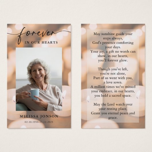 永遠に私たちのハートメモリアル祈りの言葉カード (正面&裏面)