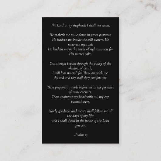 永遠に私たちのハートメモリアル祈りの言葉カード 名刺 (裏面)