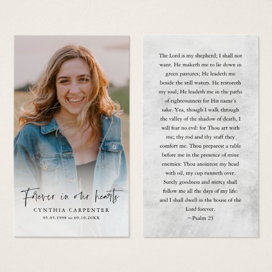 永遠に私たちのハートメモリアル葬儀カード (正面&裏面)