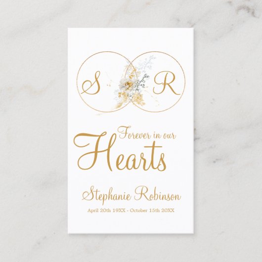 永遠に私たちのハートモノグラム葬儀祈りの言葉カード 名刺 (正面)