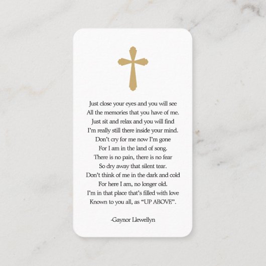 永遠に私たちのハートユーカリ祈りの言葉カード 名刺 (裏面)