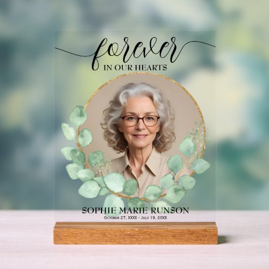 永遠に私たちのハートユーカリ葬儀 アクリルサイン (ニュートラル)