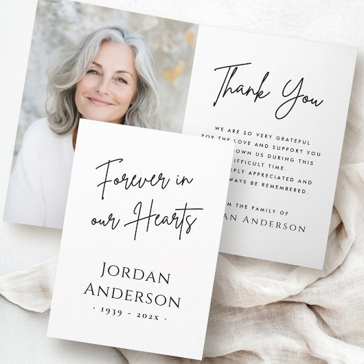 永遠に私たちのハート写真悔やみや弔慰折り畳み サンキューカード