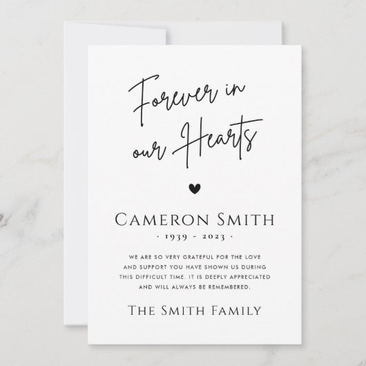 永遠に私たちのハート写真悔やみや弔慰 サンキューカード (正面)