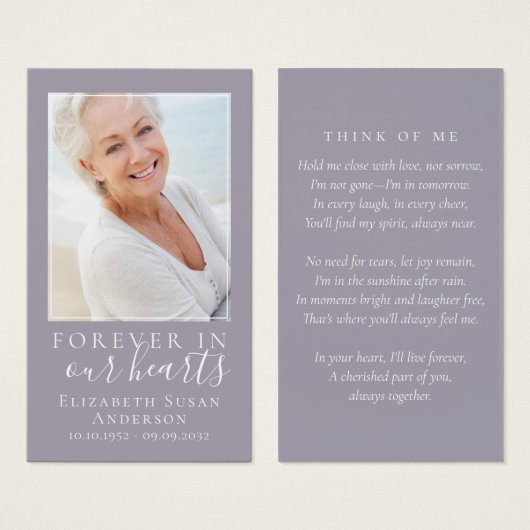 永遠に私たちのハート写真葬儀祈りの言葉カード (正面&裏面)