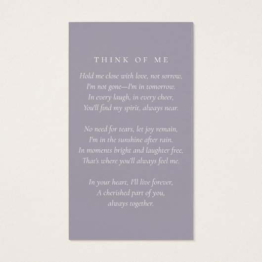 永遠に私たちのハート写真葬儀祈りの言葉カード (裏面)