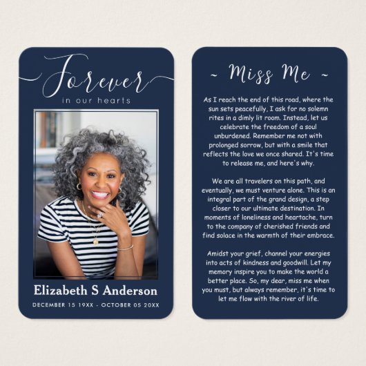 永遠に私たちのハート写真葬儀祈りの言葉カード (正面&裏面)