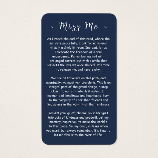 永遠に私たちのハート写真葬儀祈りの言葉カード (裏面)