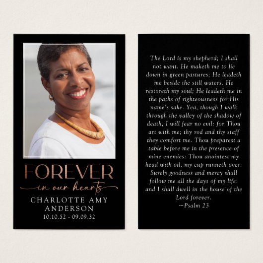 永遠に私たちのハート写真葬儀祈りの言葉カード (正面&裏面)