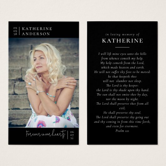 永遠に私たちのハート写真葬儀祈りの言葉カード (正面&裏面)