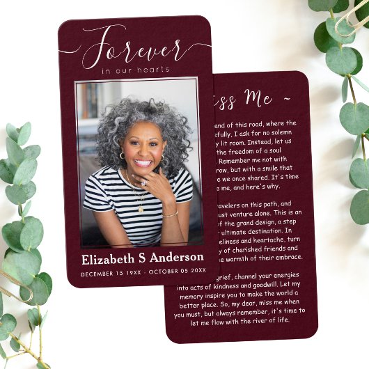 永遠に私たちのハート写真葬儀祈りの言葉カード